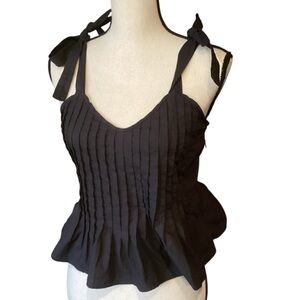 Anthropologie Let Me‎ Be Tie-Halter Black Peplum Pleated Front Tank Top, XS
